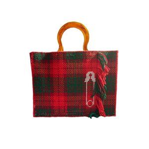Handmade Vintage Cross Stitch Plaid Bag With Small Keychain